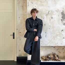 Metal Buckle Denim Shirt Ruoshuai High Sense Suit