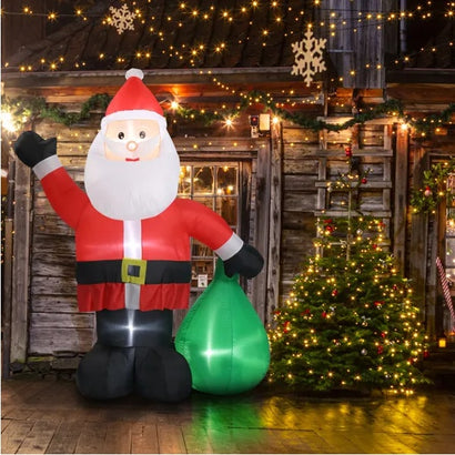 6 Fuß beleuchtete aufblasbare Weihnachtsdekoration, aufblasbarer Weihnachtsmann mit großer Geschenktüte, lustige aufblasbare Gartendekoration mit integrierten LED-Lichtern für Weihnachtsfeiern, Vorgarten, Rasen und Gartendekoration