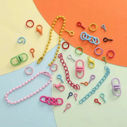 Colored DIY Jewelry Accessories Set Bead Keychain Open Jump Rings Lobster Clasp Hook Small Screw Eye Pins for DIY Jewelry Making