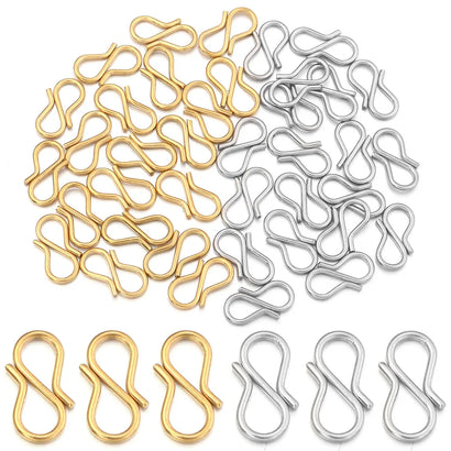 30pcs/Lot 7x13mm Chic Letter S Buckle Clasps DIY Necklace Gold Plated Stainless Steel Clasp Hooks Connectors for Jewelry Making