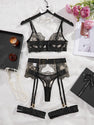 Women's Four-piece Embroidered Sexy See-through Underwear