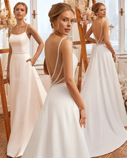 Elegant Spaghetti Straps Beaded Soft Satin Wedding Dresses A line Backless Custom Made Bridal Gowns 2026 Vestido De Noival