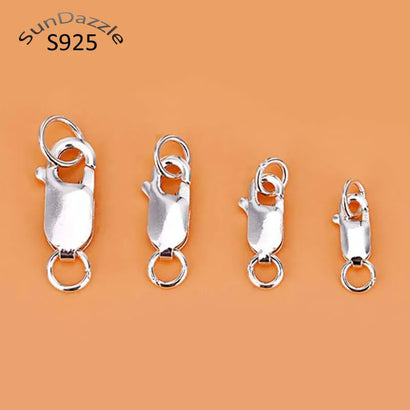 2pcs Real Pure Solid 925 Sterling Silver Lobster Clasp Hook Claw Buckle With Double Sealed Ring Connector Jewelry Findings
