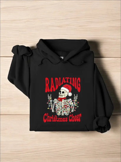 Strahlender Weihnachts-Frohsinn Lustiger Hoodie, Radiologie Weihnachts-Hoodie, Weihnachtsmann Skelett Geschenk, Röntgentechniker Rad Tech Hoodie, Krankenschwester Life Hoodies