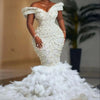 Floria Luxury Mermaid Feathers Wedding Dresses Sparkly Crystals Bridal Gowns Plus Size Dubai Vestidos De Novia 2024 свадебное пл