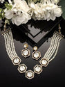 Karatcart Pearl Beaded Hexagonal Polki Kundan Necklace Set for Women