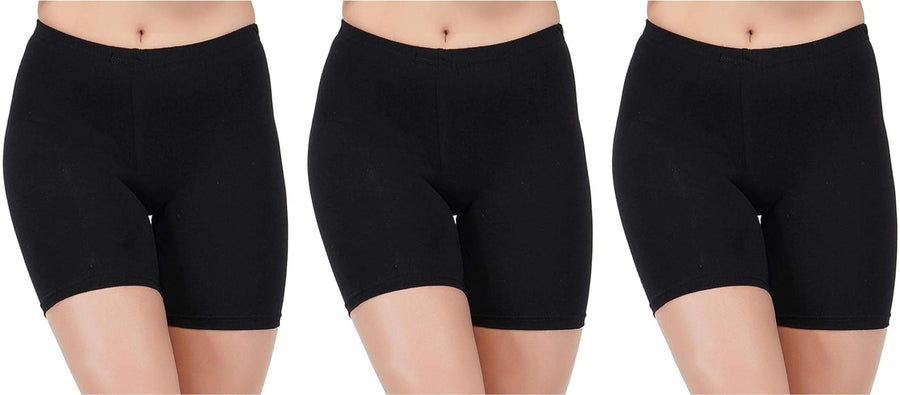 Women's Lightweight Comfort Gym & Sportswear Shorts (Pack of 3) - Lycra, Black