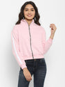 Popster Fleece Women's Sweatshirt - Pink, Solid, Full Sleeves, High Neck