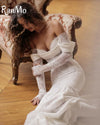 Ranmo Fashion Spitze Brautkleid Frau Meerjungfrau Brautkleider Off Schulter Langarm Gericht Zug Angepasst Vestidos De Novia