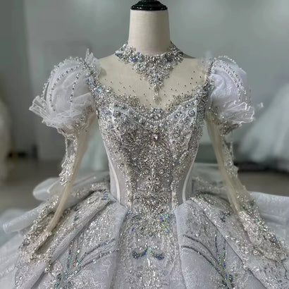 Hochzeitskleid Damen Long Sleeve Sweetheart Wedding Dress Keyhole Back Bow Beading Crystal Embroidery Ball Gown Bridal Dress