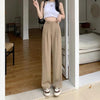 Women's Comfortable High Waist Loose Straight Wide Leg Pant - Khaki