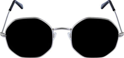 Unisex Black Silver Round Sunglass