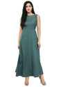 Oceanista Women's Crepe Embellished Partywear Green Maxi Dress