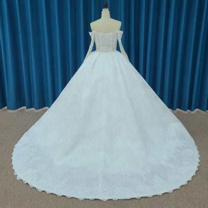 Perfect Flash Sale Wedding Suits For Women Ball Gown Organza Full Sleeves Wedding Dress Scoop Lace Vestido De Noiva LSSM030