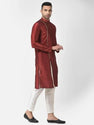 AHBABI Men's Solid Slit Style Dupion Silk Kurta Pyjama Set Red-White