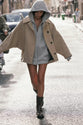 Winter Wool Blend Short Batwing Sleeve Woolen Overcoat Coat