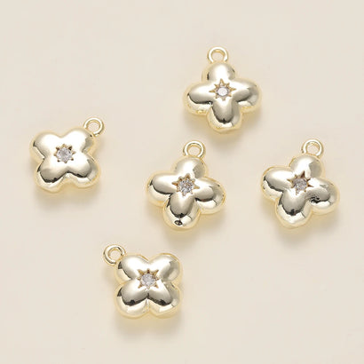 2Pcs/Lot 14/18K Gold Color Plated Flowers Shape Pendants with Zircon for DIY Necklace Jewelry Making Supplies Accessories