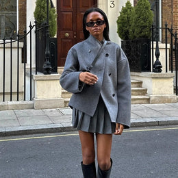 Short Double Breasted Solid Color Coat Casual Temperament British Top