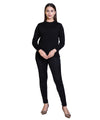 Women's Solid Woolen Full Sleeves Sweater - Black, High Neck