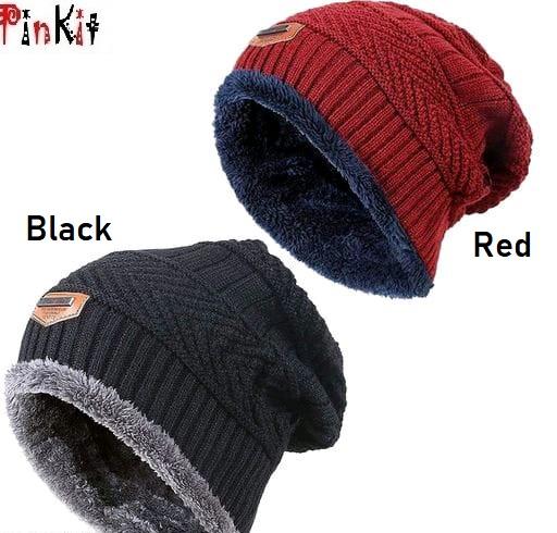 Cozy Winter Warmth: Woolen Unisex Beanie Caps (Pack of 2) - Color Block Design