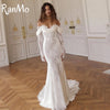 Ranmo Fashion Spitze Brautkleid Frau Meerjungfrau Brautkleider Off Schulter Langarm Gericht Zug Angepasst Vestidos De Novia