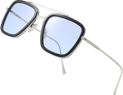 Unisex Blau Silber Retro Quadratische Sonnenbrille