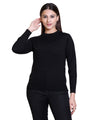 Women's Solid Woolen Full Sleeves Sweater - Black, High Neck