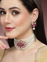 Karatcart Gold Plated Pearl Beaded Royal Pink and Baby Pink Kundan Stone Choker Necklace Set