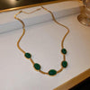 Oval Green Crystal Pendant Necklace Set with Bracelet - Gold Plated