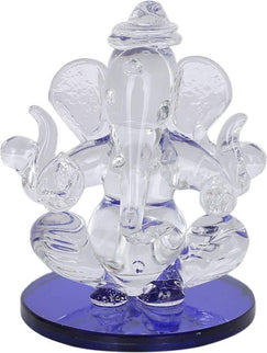 Crystal Ganesha Twin Side Face Showpiece for Car Dashboard - 5.5 cm, Blue