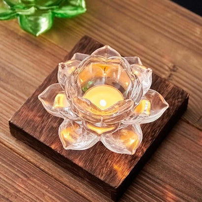 Glass Lotus Flower Tea Light Candle Holder Set