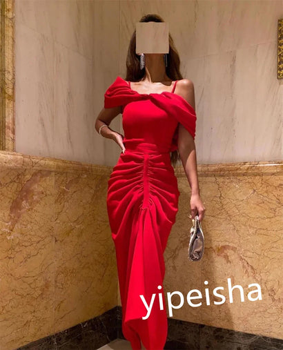 Customized Fashion Elegant Modern Style High Quality Jersey Pleat A-line Off-the-shoulder Midi Dresses Party Dresses Classic Ret