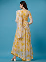 Plus Size Women's Printed Anarkali Kurti & Dupatta Set with Belt - Yellow