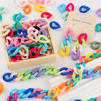 30pcs/lot Colorful Acrylic Link Chain Clasp Open Buckle Beads For Jewelry Making  DIY Necklace Clothing Bag Chains Accessories
