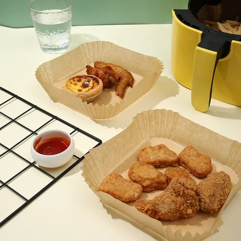 100 Stück Air Fryer Papier Ölbeständiges Isolationspapier Tablett Einweg Antihaft-Backunterlage Praktische und langlebige Air Fryer Square 
