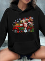 Women'S Christmas Farm Print Hooded Sweatshirt, Long Sleeve Casual Sports Pullover With Kangaroo Pocket, Festive Holiday Gift, Slight Stretch Knit Fabric, Polyester,