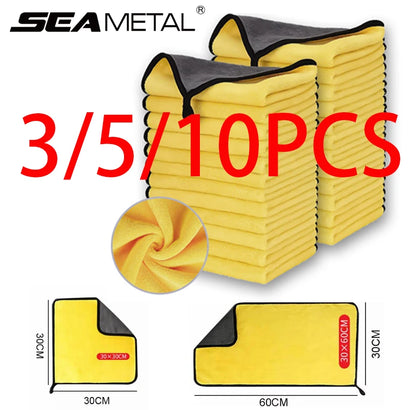 SEAMETAL 3/5/10 Stück Mikrofaser-Handtuch für die Autowäsche, 30 x 30/60 cm, Autoreinigungs- und Trockentuch, Säumtuch, Autopflegetuch, Autowaschzubehör 