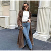 Double Breasted Lapel Shift Coat With Belt Fashion Vintage Suede Long Coat Winter Outwear Women's Clothing