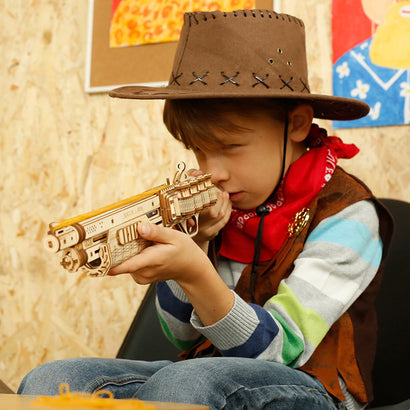 Robotime ROKR Revolver Pistole Modell Spielzeug 3D Holz Puzzle Spiele Handwerk Geschenk Für Kinder Kinder Jungen Geburtstag Weihnachten Geschenk Dropship