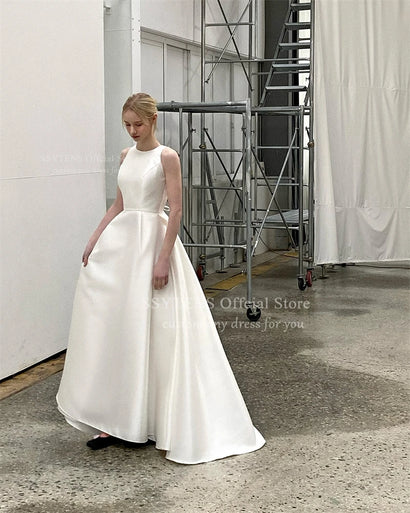 SSYTENS Rose Red Satin Evening Dress Strapless Sleeveless Dubai Arab Party Dress Elegant A line Long Event Dress Customized