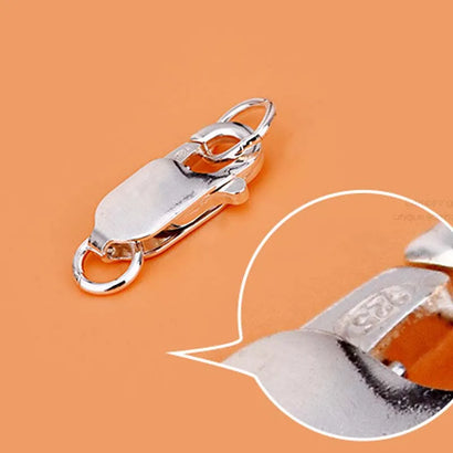 2pcs Real Pure Solid 925 Sterling Silver Lobster Clasp Hook Claw Buckle With Double Sealed Ring Connector Jewelry Findings