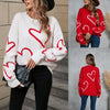 Female With Hearts Valentine's Day Pullover Big Peach Heart Contrast Color Sweater