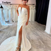 Toofgon Mermaid Satin Customized Wedding Dresses For Bride High Slit Buttons Long Train Women's Formal Party Dress Bridal Gowns