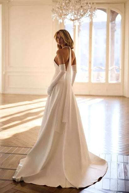 SSYTENS Customized Halter Wedding Dresses Women Boho Sleeveless A Line Long Civil Bridal Gowns Open Back Ivory Bride Dresses