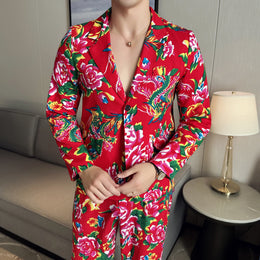 Men's Casual Cool Big Flower Suit