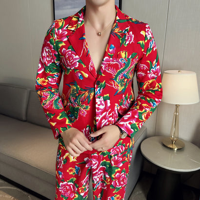 Men's Casual Cool Big Flower Suit