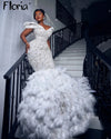 Floria Luxury Mermaid Feathers Wedding Dresses Sparkly Crystals Bridal Gowns Plus Size Dubai Vestidos De Novia 2024 свадебное пл