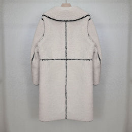 Fashion Women's Wear Casual Black And White Contrast Color Suit Collar Loose Long Furry Thick Overcoat Coat