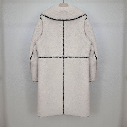 Fashion Women's Wear Casual Black And White Contrast Color Suit Collar Loose Long Furry Thick Overcoat Coat