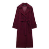 Fashion Lapel Woolen Coat With Belt Winter Double-breasted Trench Long Jacket For Women Clothing